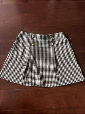 Plaid Button-Front A-Line Mini Skirt in Brown & White
